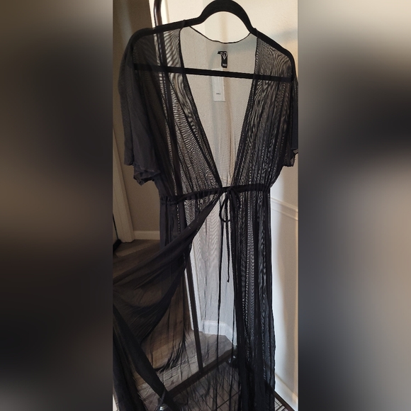 Windsor Sheer Mesh Tie Front Long Robe Swimsuit Coverup - Picture 4 of 9